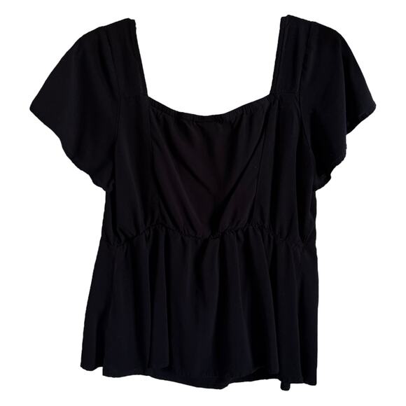 Torrid Womens Blouse 00 M 10 Peplum Challis Sweetheart Flutter Sleeve Top Black - Picture 5 of 7
